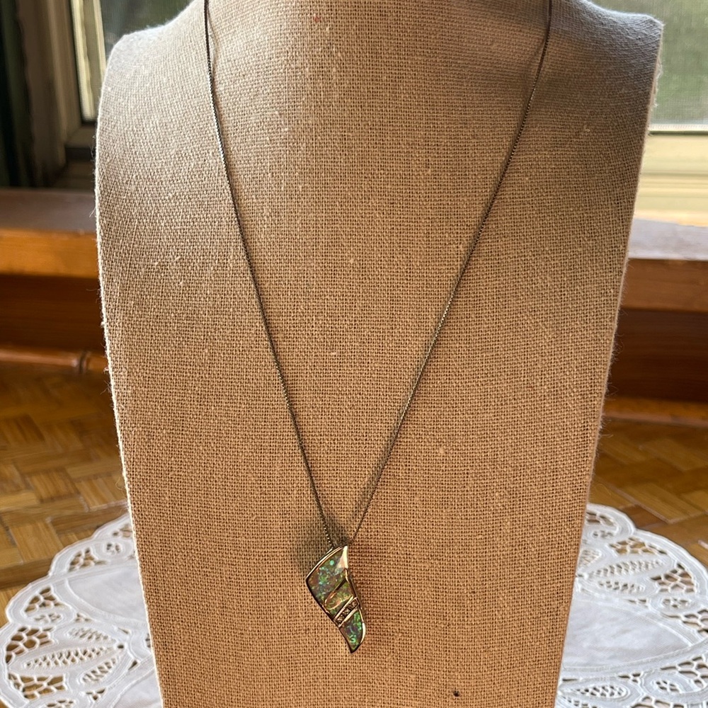 Beautiful 925 opal necklace & earring set w/czs vintage 80s - Picture 11 of 11